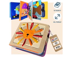 WoodyDoody Motoriek Leerboek xxl Grote uitvoering en extra Dikke Versie 16 Pagina's - Educatief Spel - Sensorisch Speelgoed - Activiteiten Motoriek Map - Ik Leer Kloklezen - Motoriek Speelgoed - Gespen Vast - Montessori Speelgoed - Busy Board