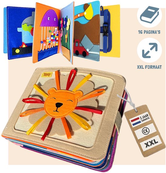 Cahier d'activités motrices WoodyDoody, format XXL, très épais, 16 pages - Jeu Éducatif - Jouets sensoriels - Carte d'activités motrices - Ik Leer à lire l'heure - Jouets de motricité - Boucles fixes - Jouets Montessori - Tableau d'activités