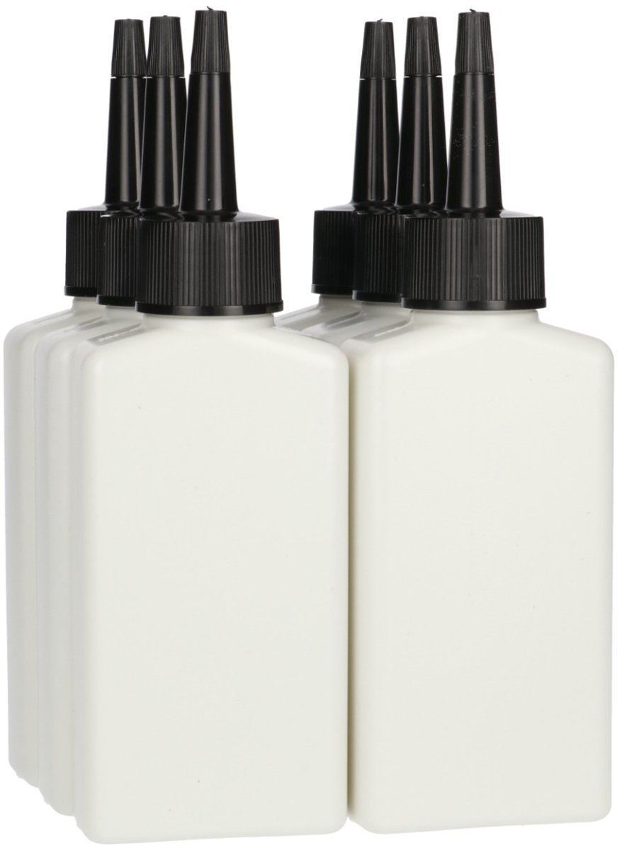 6 x Plastic Flessen 100 ml - Brievenbus Fles met Tuitdop Zwart - 100% Gereycled HDPE Kunststof- Gerecycled HDPE Kunststof - Onbreekbaar - ca. 70% minder Co2 uitstoot door gerecycled materiaal - 6 stuks