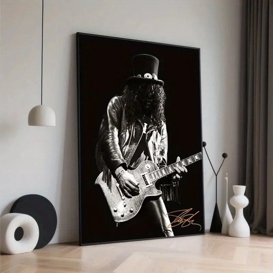 Canvas poster - Muziekposter - Iconische rockgitarist - Vintage rockposter - Zwart wit kunst - Rockband decoratie - Zonder lijst - Trendy wanddecoratie - 30x40 cm
