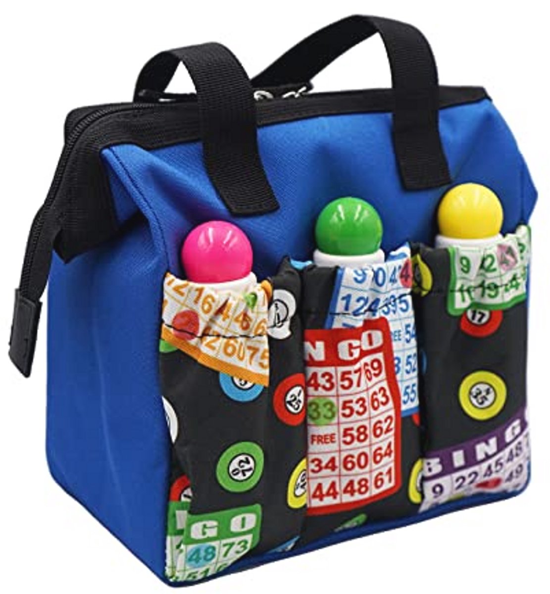 Bingo Patroon Tote Bag met 6 Zakken - Blauw