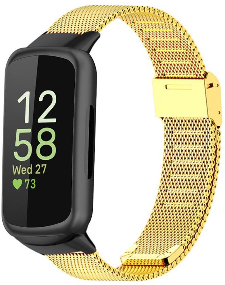 Milanees bandje - geschikt voor Fitbit Inspire 3 - rvs Milanese met gesp sluiting - goud