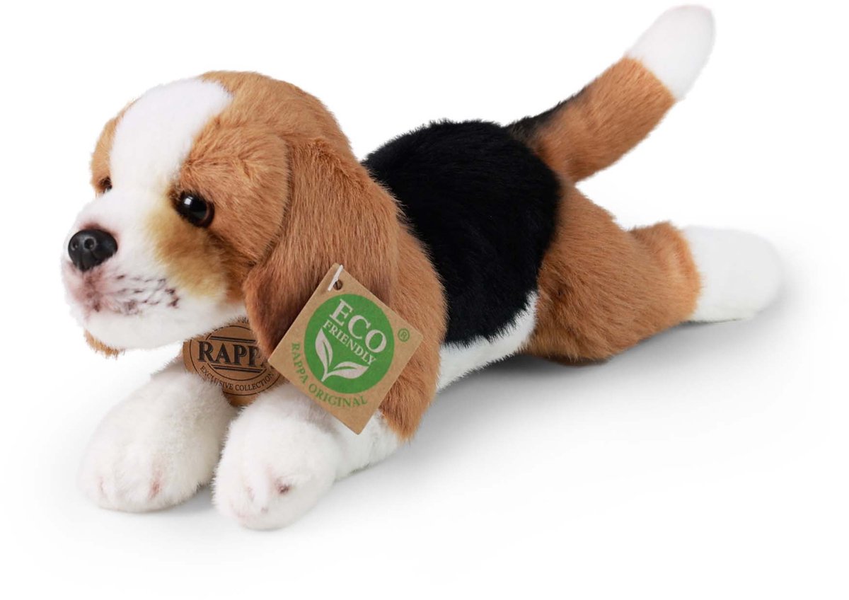 Rappa ECO knuffel Beagle 28 cm - realistische knuffel van recyclede PET flessen - bruin, wit, zwart