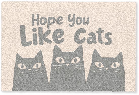 Deurmat 90x60 cm - Droogloopmat Katten - Quote - Grijs - Beige - Mat voor binnen - Schoonloopmat - Deurmatten met print - Inloopmat