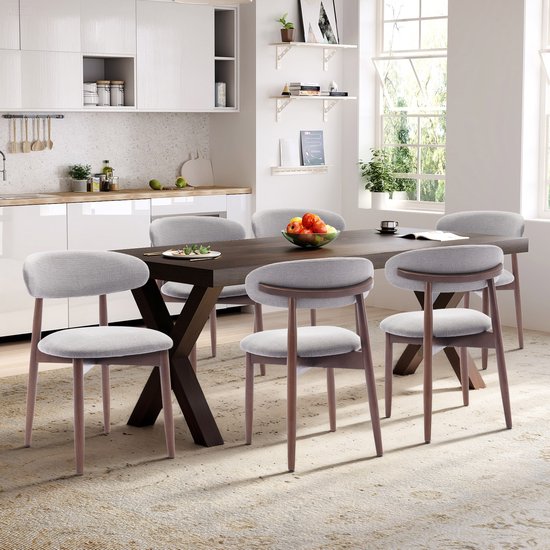 COLAMY Chaises de salle à manger en bois, lot de 2, chaises de cuisine modernes revêtues de tissu, style campagnard avec repose-pieds, gris clair