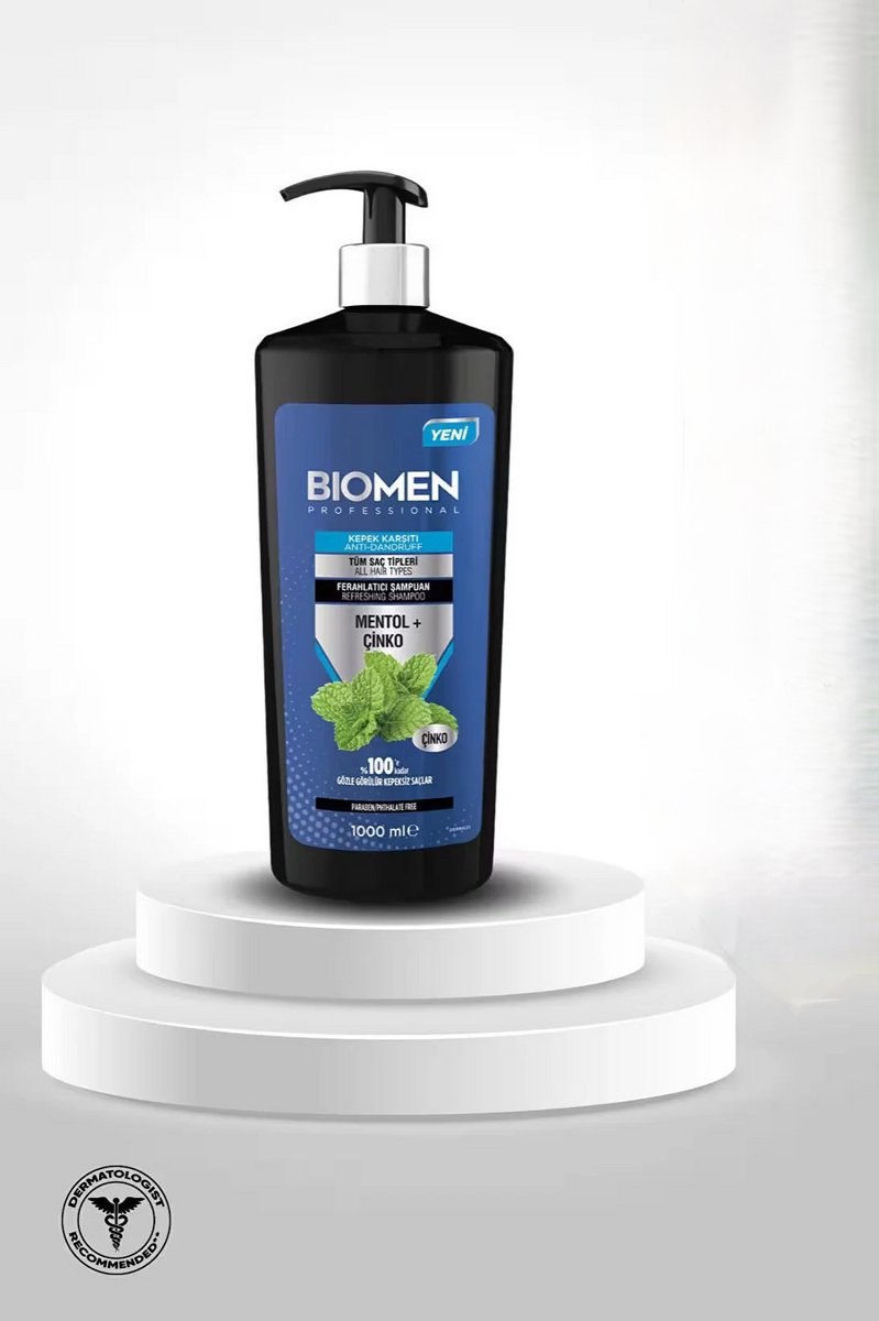 Biomen Anti-roos shampoo 1000 ml - Menthol & Zink - Anti-Roos - Verfrissende Shampoo - Haarverzorging - Herbal shampoo - Anti-roos shampoo