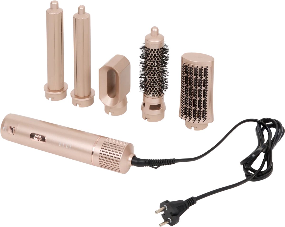 ELLE 5-in-1 airstyler - 6-delig | 1000 - 1200 watt - 3 temperaturen - luchtwrap-krulopzetstuk- föhnkop - stijlborstel - volumeborstel