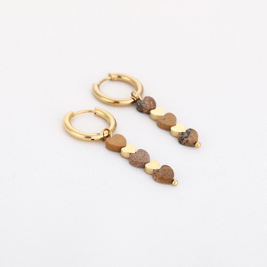 Boucles d'oreilles Hartjes - Boucles d'oreilles automne/hiver - Boucles d'oreilles pendantes - Femme - Or/Beige