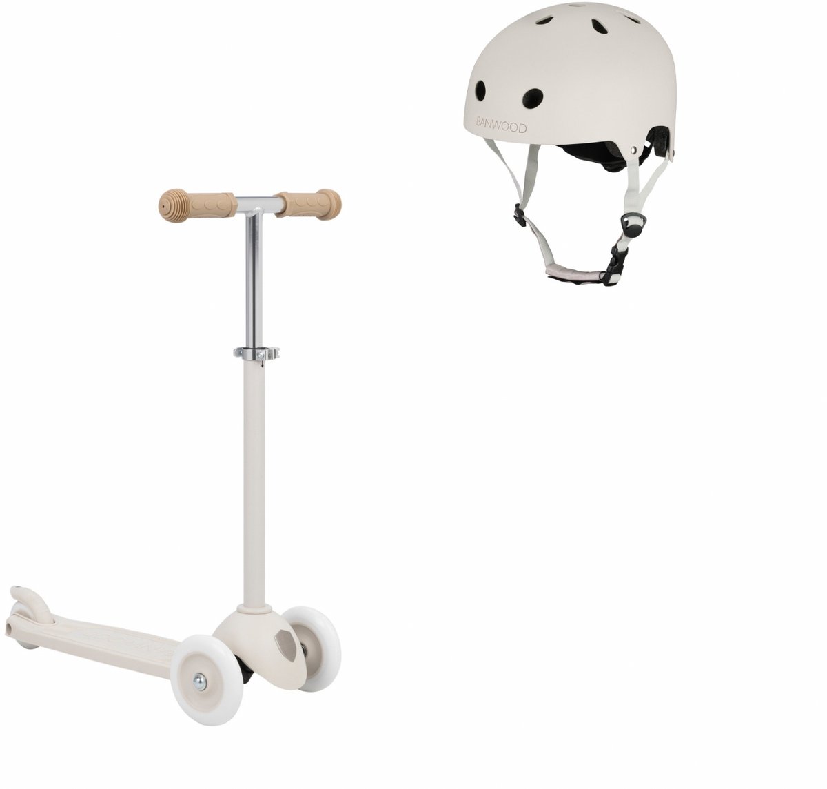 Banwood Eco Scooter + Eco Fietshelm - Ivory - kinderstep - kinder helm - voordeelset