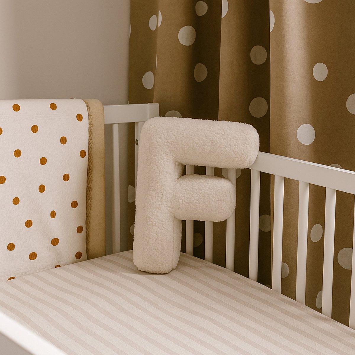 Kraamcadeau Teddy Letterkussen F - Zacht Letter Kussen voor de Babykamer - 40 x 35 cm - Gepersonaliseerd Babycadeau met Naam Letter - Decoratie Kinderkamer
