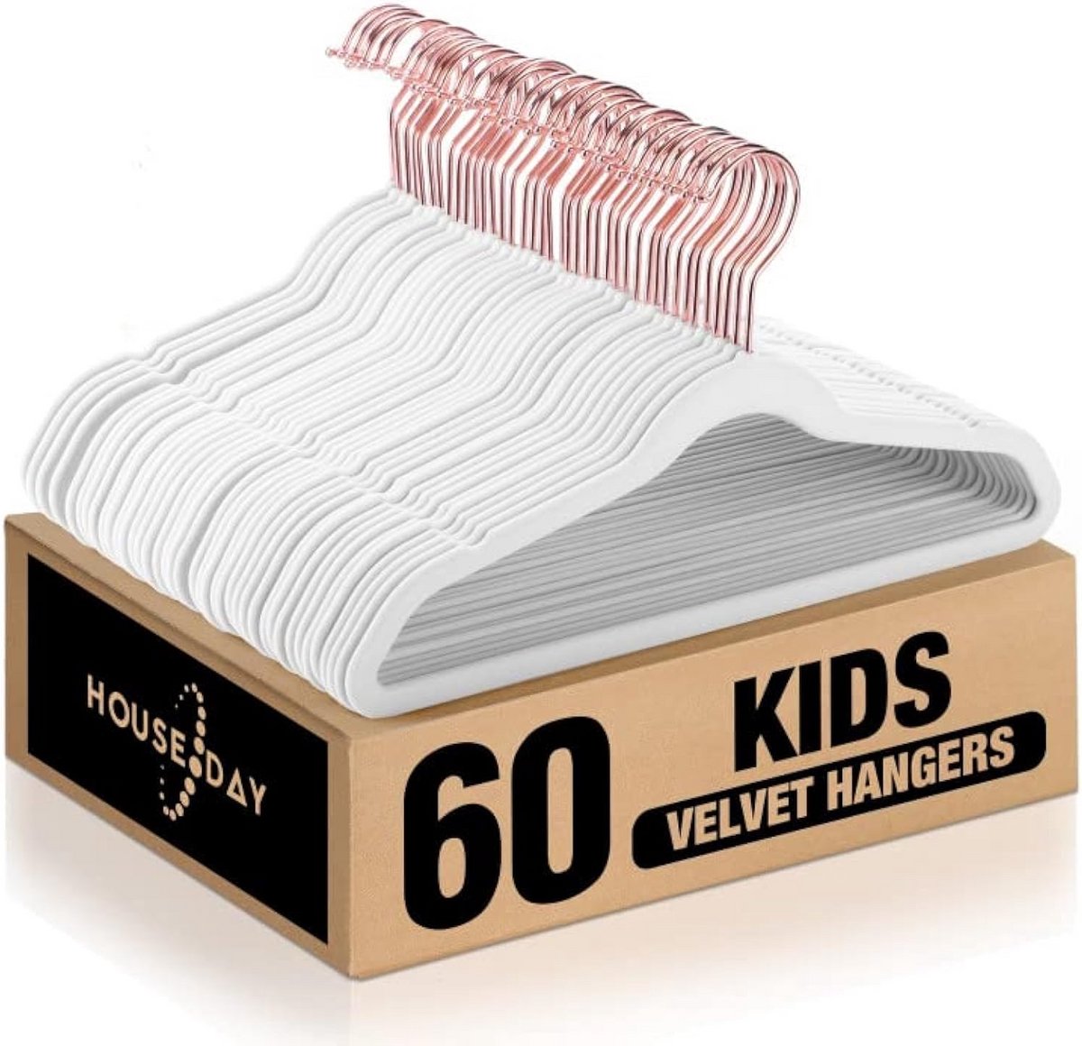 60x Fluwelen Kinderkledinghangers 35 cm - Antislip & Ruimtebesparend met Roségouden Haken