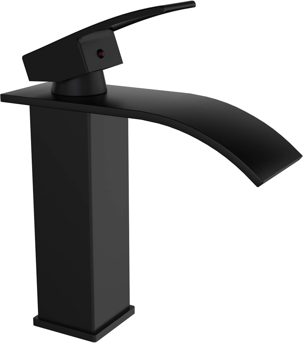 Aufun Keukenkranen, badkamerkranen, wastafelkranen, mengkranen, eengreepskranen, roestvrij staal, eenvoudige installatie, zwarte watervalstijl