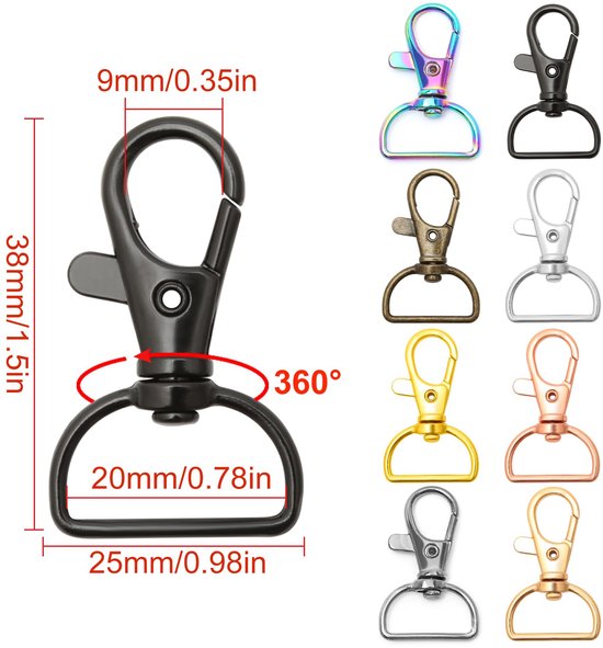 10 Stuks Draaibare Lobster Gespen Kleurrijke Karabijnhaak Clip Keychain Clip Metalen Draaibare Karabijnhaak voor Sleutels DIY Accessoires Tassen Ambachten