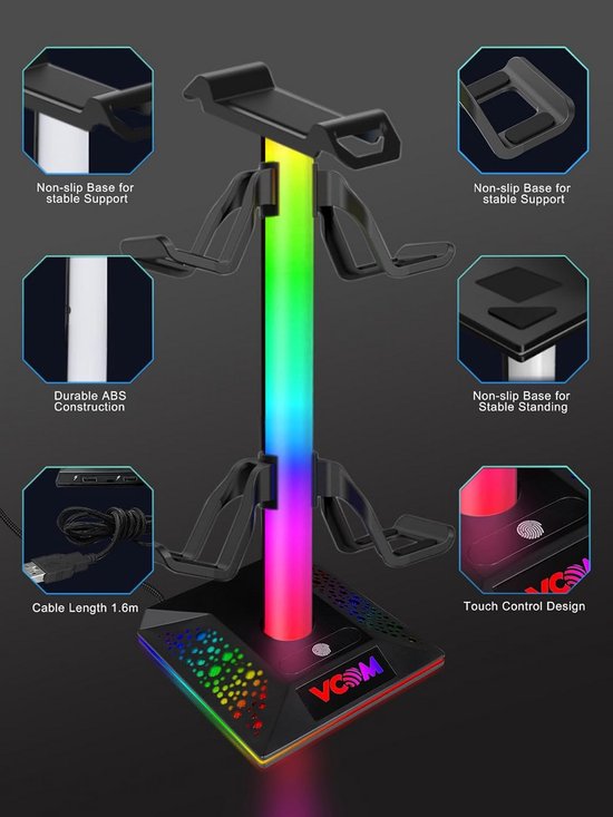 RGB Headset Standaard met Verlichting van Merkloos — afbeelding 4