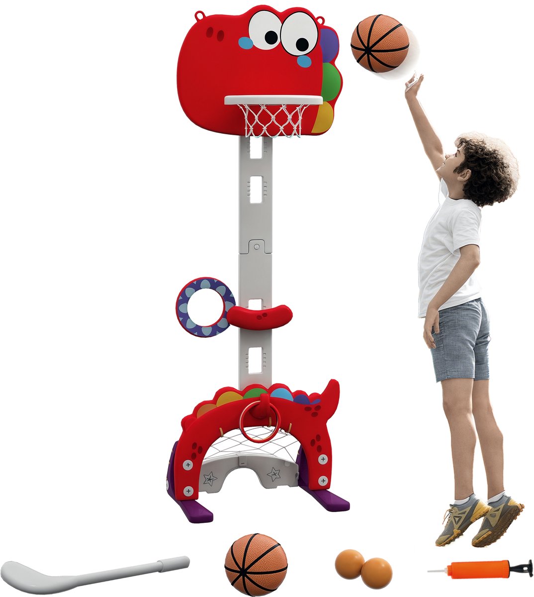 AIYAPLAY - Basketbalstandaard voor kinderen - HDPE - 46x51x152cm - Rood