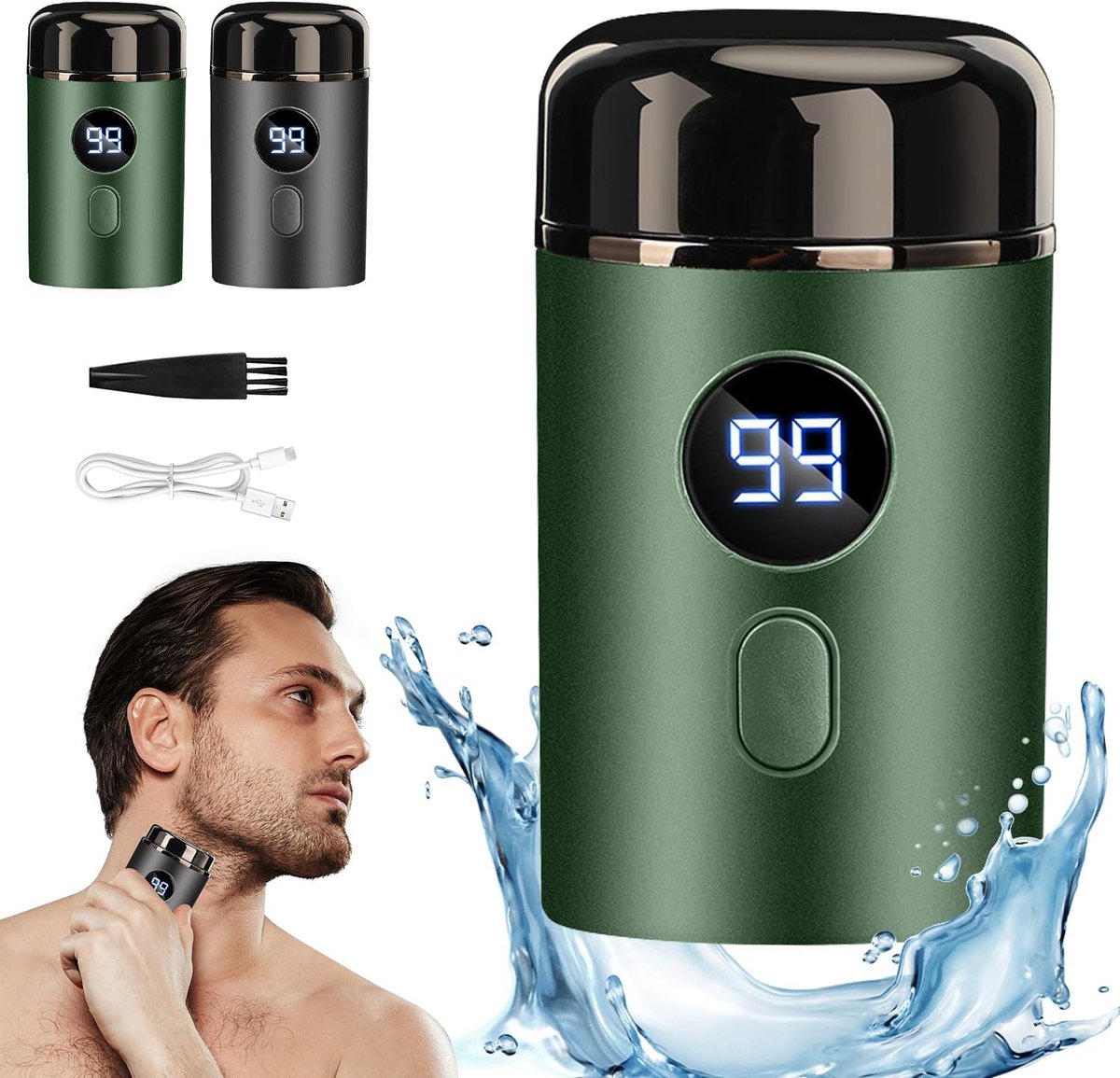 Mini draagbare elektrische scheerapparaat - mini scheerapparaat, mini scheerapparaat, usb-opgeladen en waterdichte mini elektrische scheerapparaat voor mannen - perfect voor op reis 2 stuks (groen-grijs)