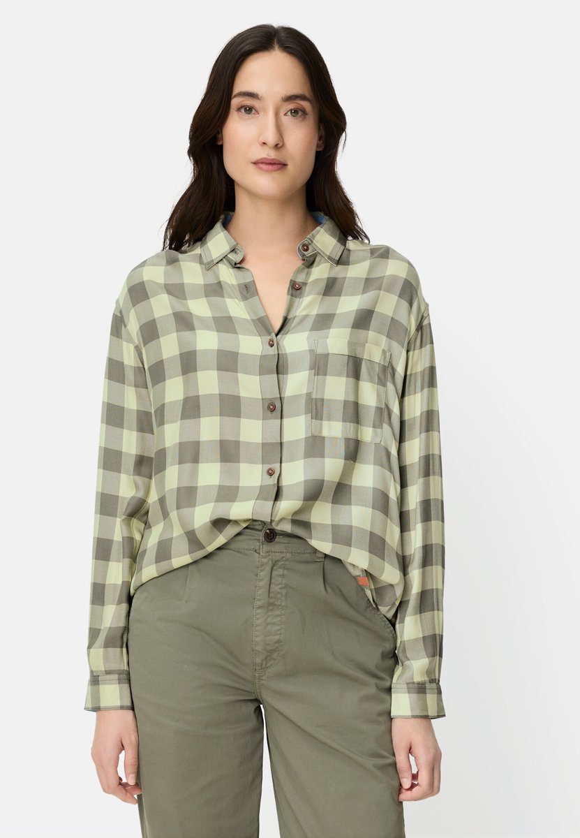 camel active Blouse met borstzak - Maat womenswear-S - Limoengroen geblokt