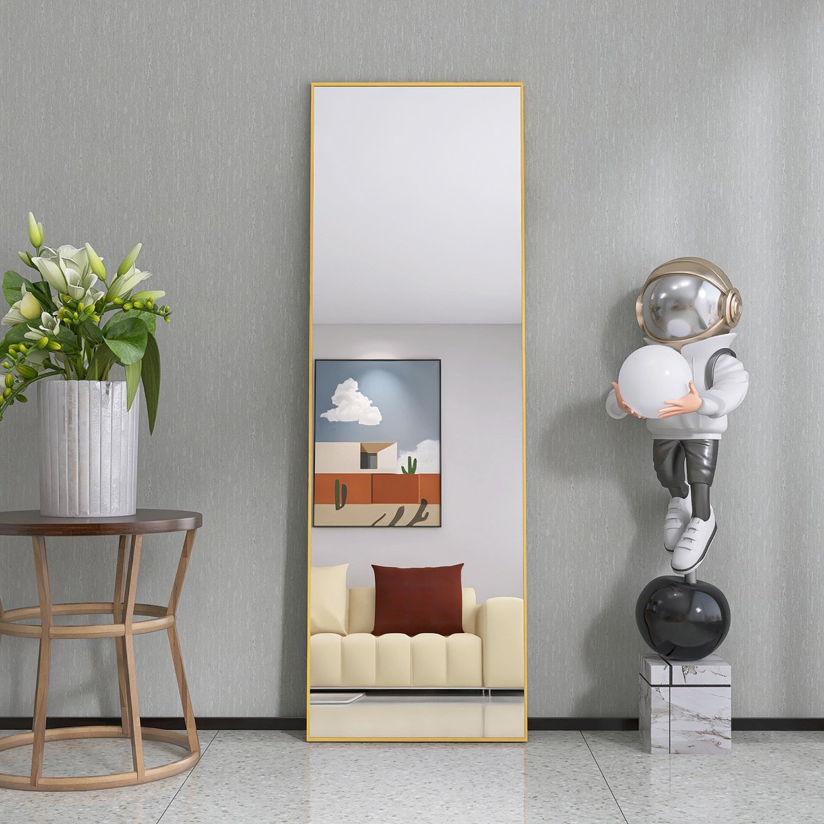 Rechthoekige Staande Passpiegel – Full Body Spiegel met Aluminium Frame – HD Veiligheidsglas – Voor Slaapkamer, Hal & Kleedkamer