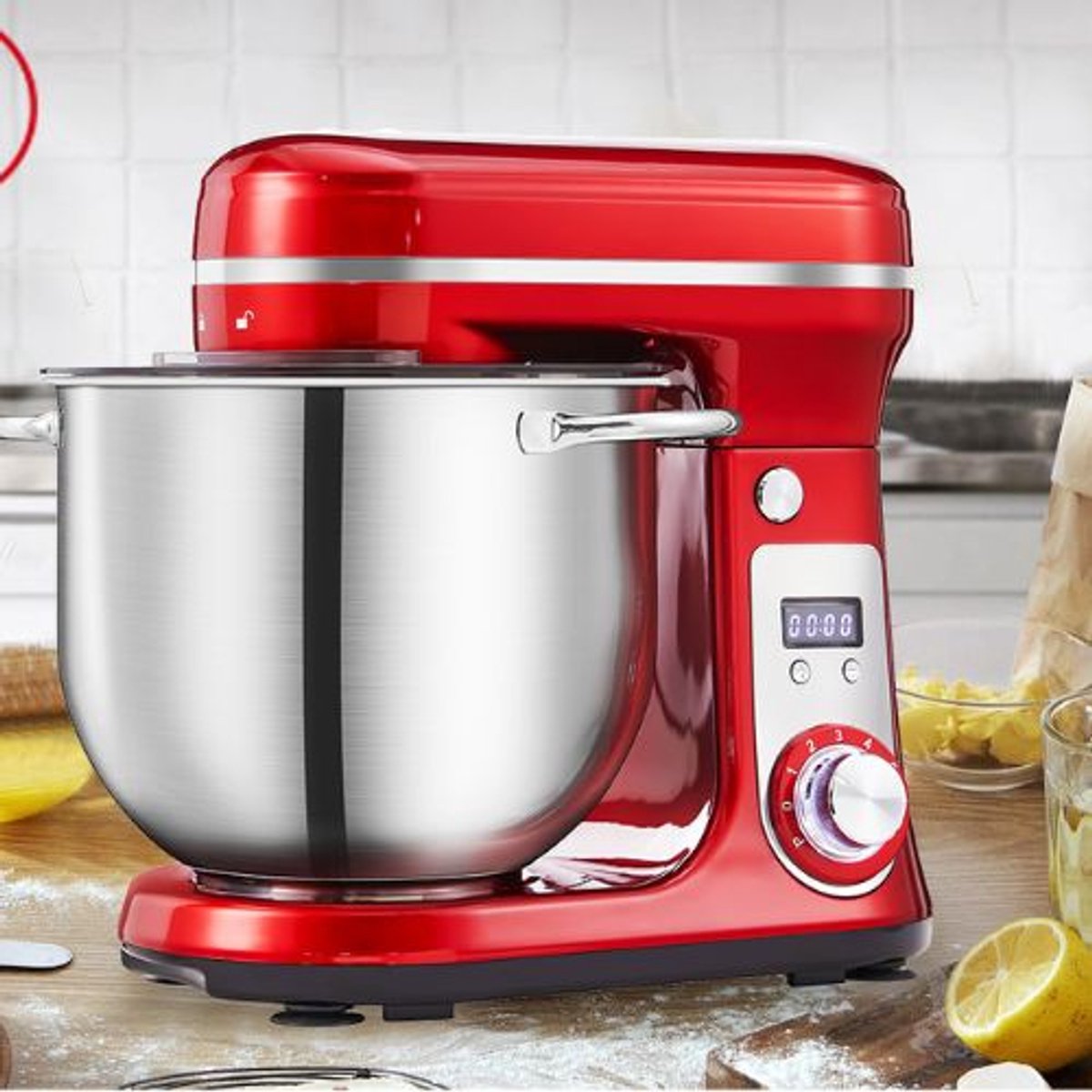 Keuken Mixer, Blender - Keukenmachine 6L - RVS - 6 Standen - Rood