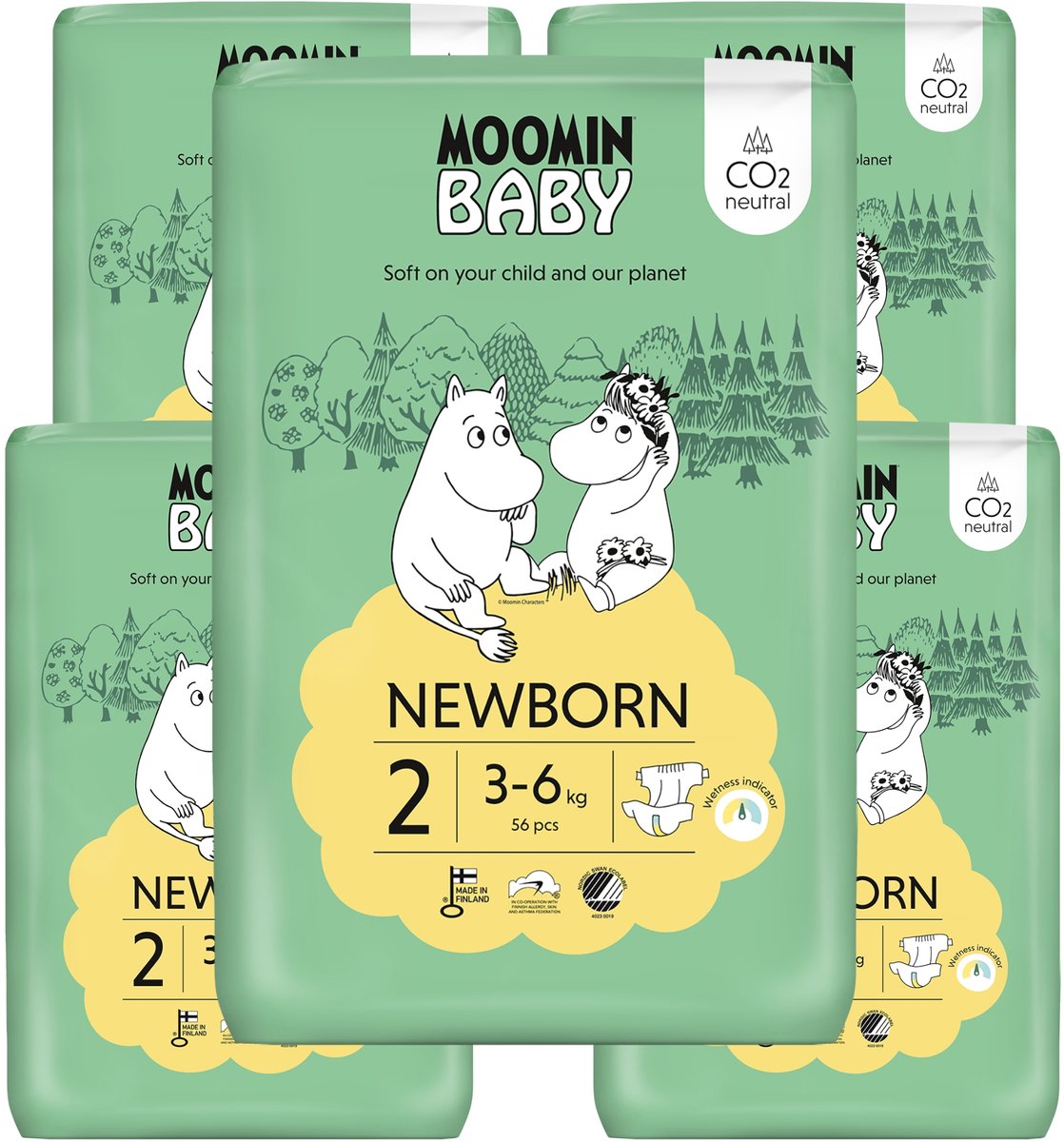 Moomin Baby Eco Wegwerpluiers - 280 stuks - Maat 2 - 3 t/m 6 kg - Hypoallergeen – Gevoelige Huid – Parfumvrij - MaandBox