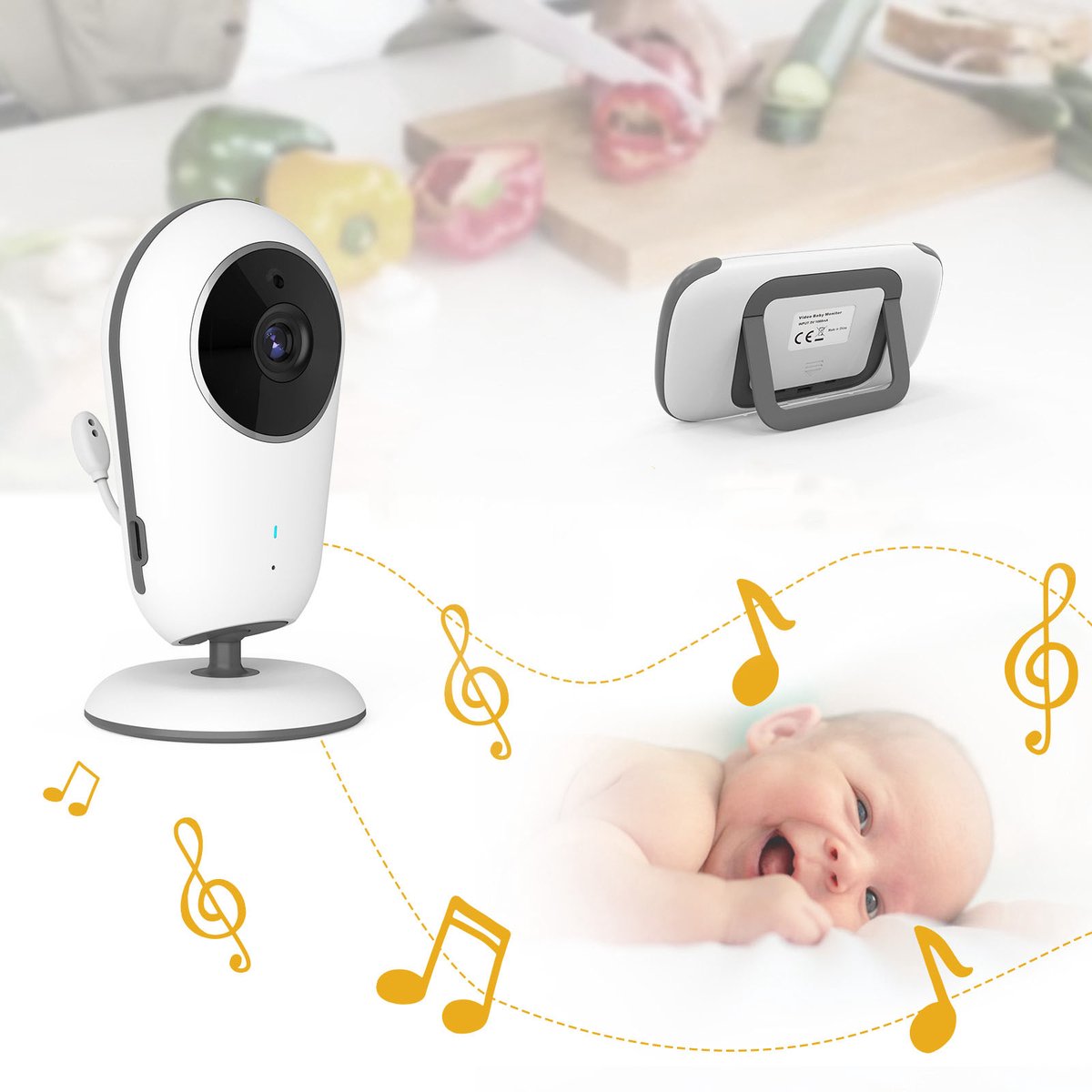 BOIFUN VB609 Babyfoon met Camera - Baby Monitor met HD- Camera voor binnen - Nachtzicht - Babyphone met Temperatuurweergave - 3,2 "LCD VOX-video - Baby Monitor - Live-nachtmodus Draadloos - Wit thumbnail 2