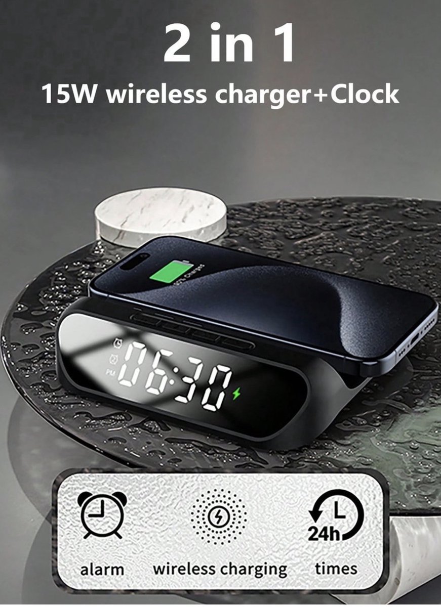 Draadloze Oplader met Wekker, Thermometer, LED-display en Nachtlampje – Alles-in-één Oplossing voor jouw Nachtkastje van FluxGoods — cadeau in Wonen & Interieur - foto 3