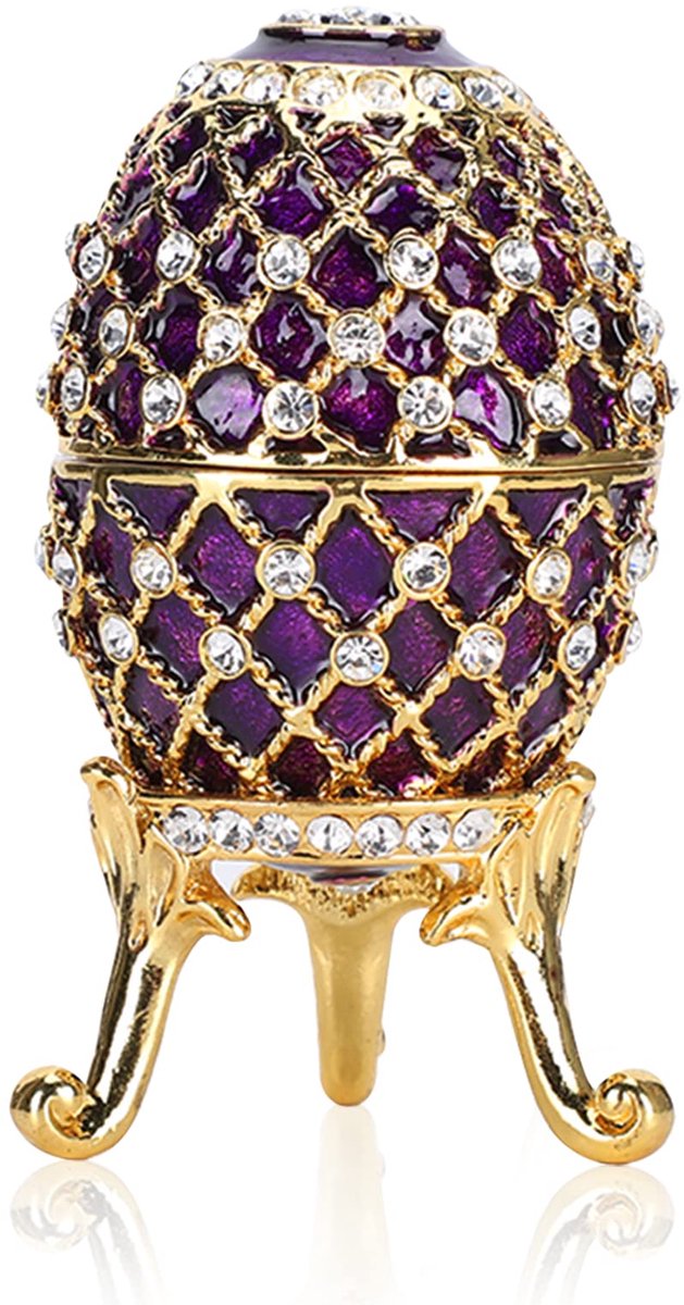 Geëmailleerde Faberge-ei-juwelendoos, diamanten sieradendoosje Decoratieve handgeschilderde paasei-sieradenorganisator met geschenkdoos, 2.2x3.8inch