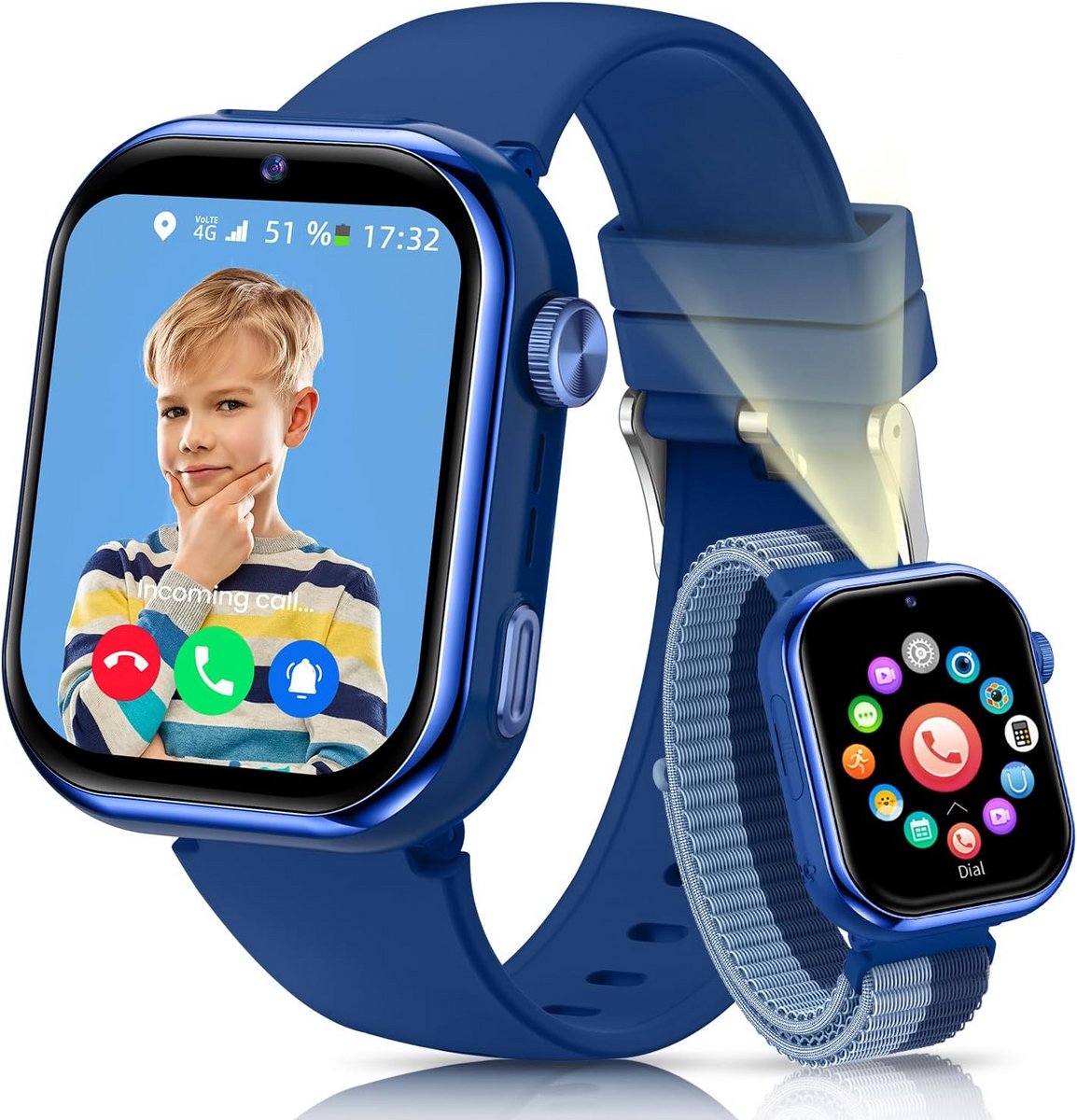 Kindersmartwatch met Blauwe Band - Tijd, Spelletjes en Gezonde Activiteitstracking