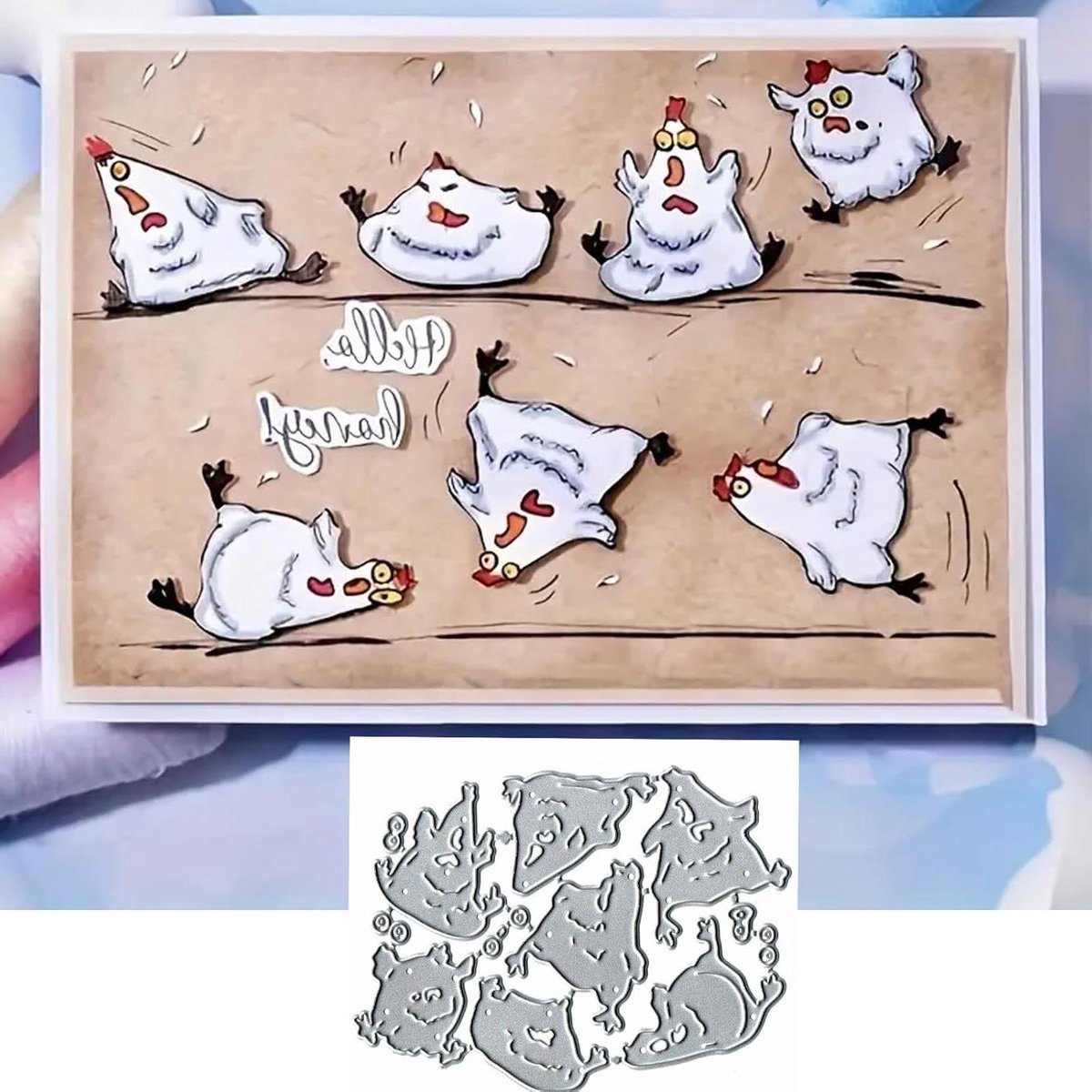 Ronte - Wenskaart met Sneeuwvlok en Kip, Metalen Stencils voor DIY Scrapbooking en Decoratieve Papier Scrapbooking Kaart - Kerst Thema
