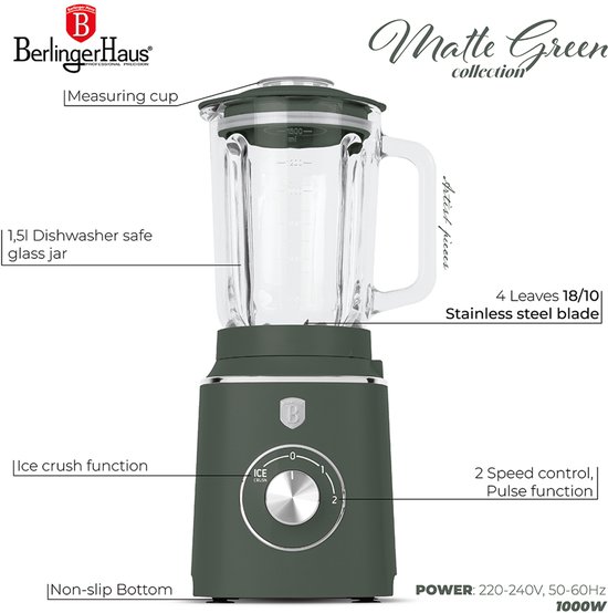 Berlinger Haus blender - met ice crush functie - mat groen van Berlinger Haus — afbeelding 2