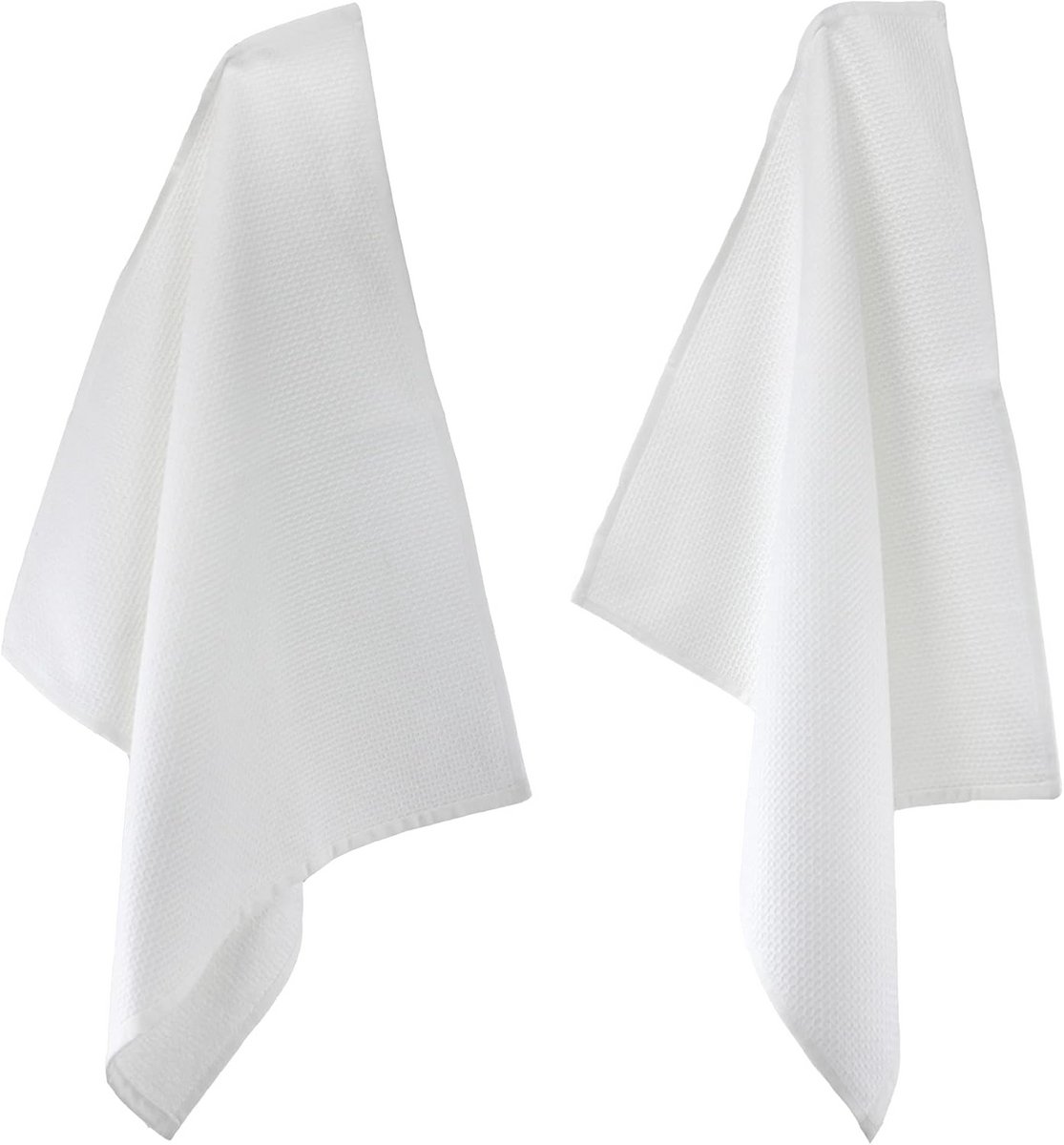Set van 2 Witte Keukendoeken Katoen 50x50 cm Honingraat Patroon Absorberend