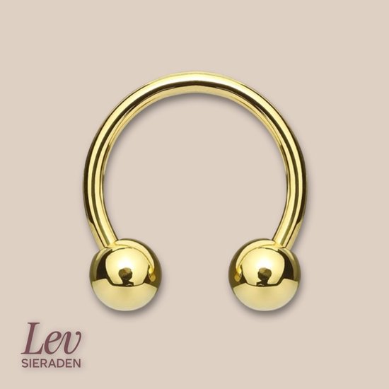 Piercing fer à cheval dorée avec deux boules lisses.