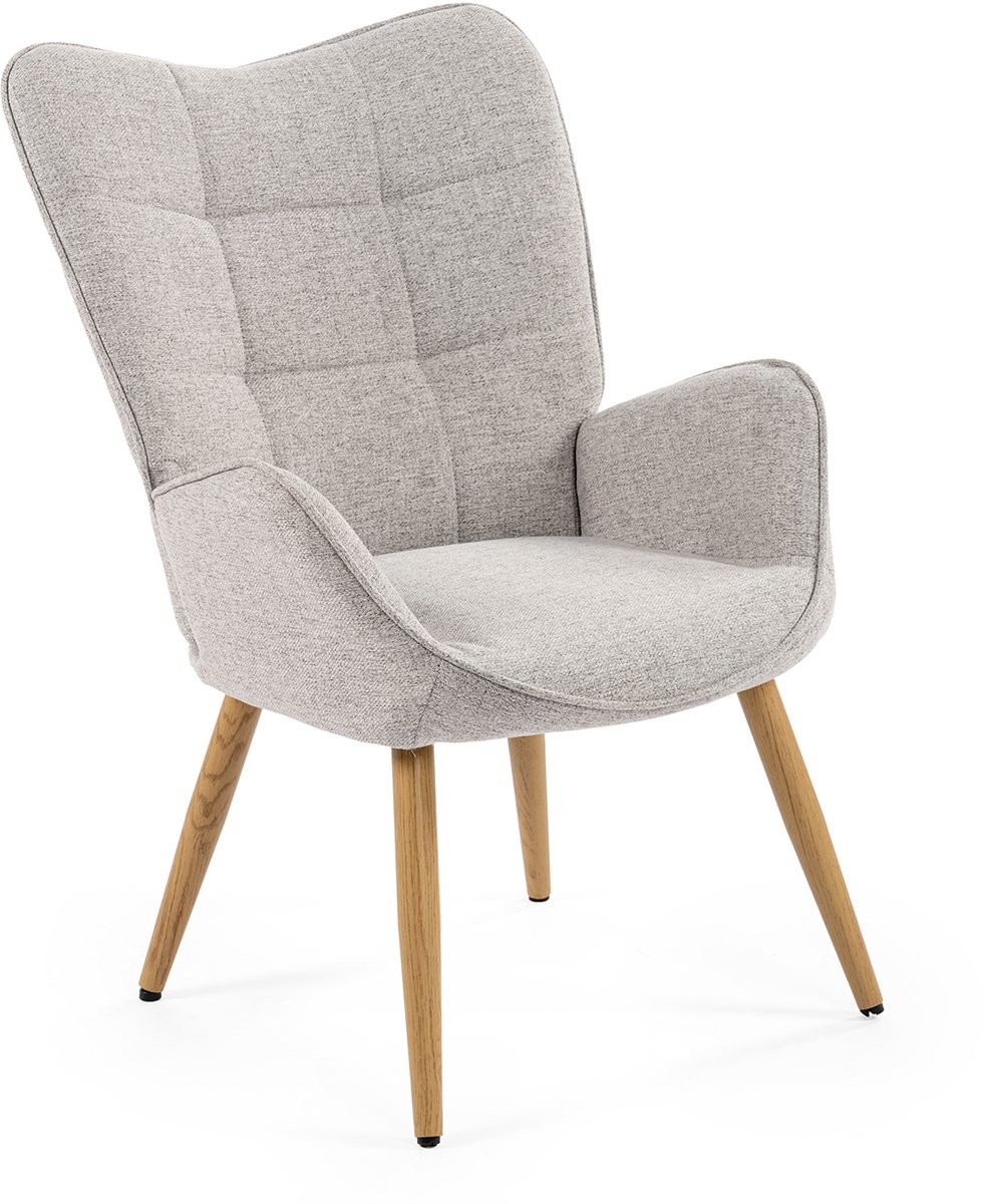 MEUBLES COSY KANAS fauteuil scandinave – medium rug, grijze stof, comfortabele zit, metalen poten met houtlook