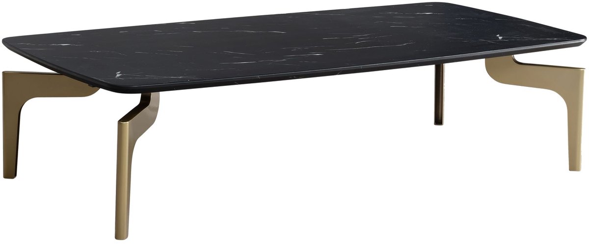 Ervesto salontafel 120x60x30,5 cm met hoogglans marmerlook zwart/goud, woonkamertafel rechthoekig met metalen frame, salontafel groot, tafel woonkamer Bruin