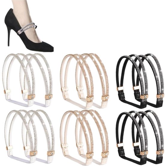 6 paires - Bandes élastiques de cheville pour talons hauts - Bandes de remplacement pour talons hauts - Antidérapant - Résistant aux chutes - Amovible - Noir, blanc, champagne - Taille unique - S'adapte aux talons hauts et aux sandales