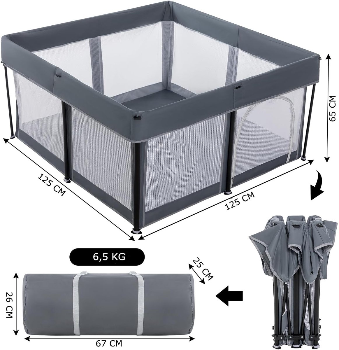 Grondbox inklapbare speelbox grijs - 125x125x65 cm - 50 ballen thumbnail 7