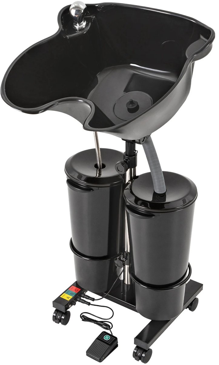 ShaSha Haarwasbak - Kapper wasbak - Haarwasbak voor thuiskapster - Met pomp - Mobiele Wasbak Kapper - Verstelbare wastafel - 2 emmers - 10 Liter per emmer - Zwart