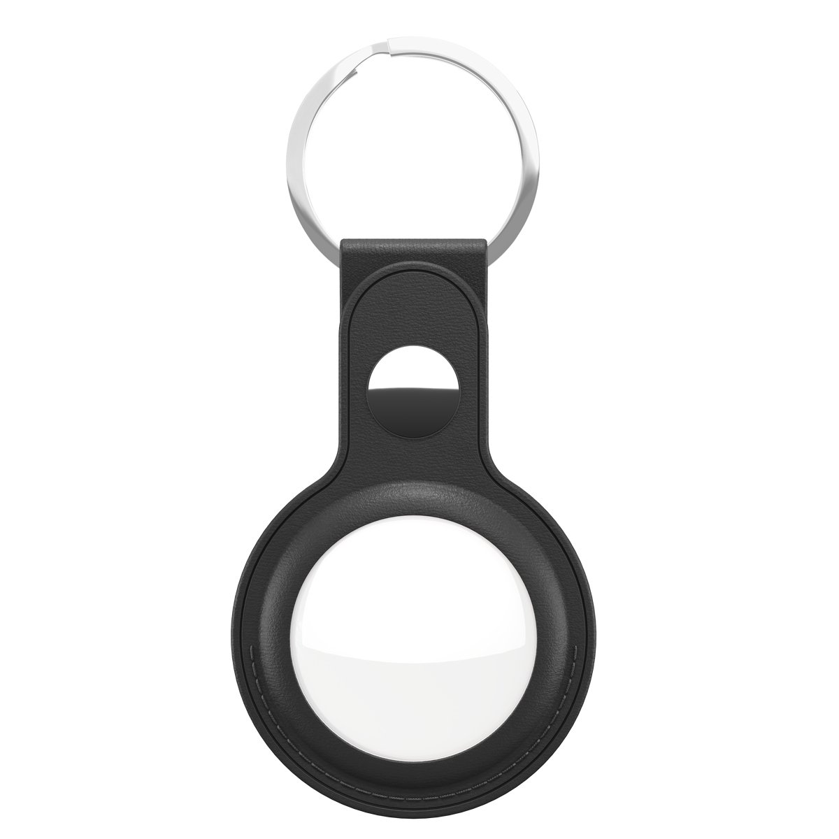 KeyBudz AirTag Sleutelring – Handgemaakt van Echt Leder – Veilige Pasvorm voor je AirTag – Inclusief Haak Stash Zakje - Zwart