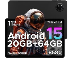 DOOGEE TAB A9+ - Tablet - 20GB RAM + 64GB ROM(2TB/TF) - 11 inth HD IPS 90Hz - Android 15 - 8580 mAh - Unisoc T7200 - 5G WiFi - Dubbele luidsprekers- Face ID - Zwart