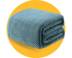 Pasper Fleece deken 150 x 200 cm - Blauw - 230 GSM - Wafelstructuur voor extra warmte - Zachte plaid voor bank, bed en decoratie