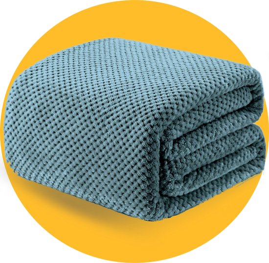 Pasper Fleece deken 150 x 200 cm - Blauw - 230 GSM - Wafelstructuur voor extra warmte - Zachte plaid voor bank, bed en decoratie