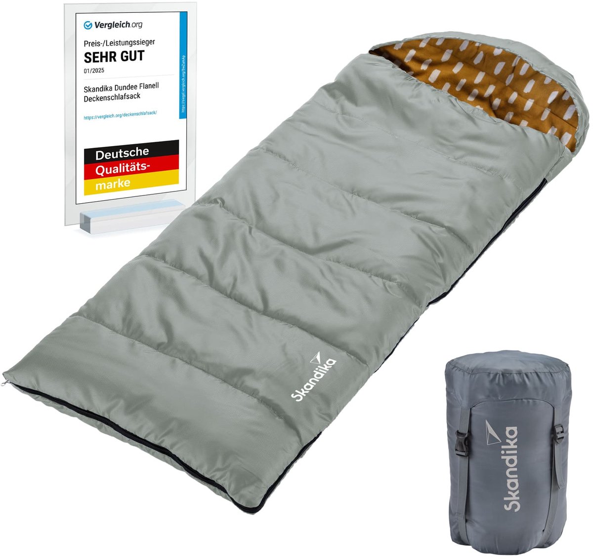 Skandika Dundee Junior Kinderslaapzak - Outdoor camping slaapzak voor kinderen, flanellen voering van katoen, behaaglijk en zacht, waterafstotend, comfortbereik van 13 tot 3°C, 175 x 70 cm