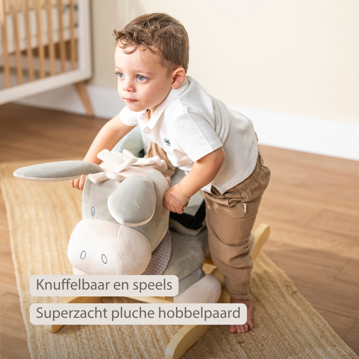 Nattou Cappuccino Hobbelpaard Ezel - 60 cm - Schommelpaard - Baby Speelgoed - Grijs en Blauw — afbeelding 7