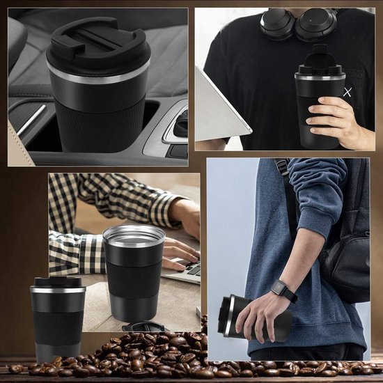 GELLDG Geïsoleerde mok - Koffiemok voor onderweg - Roestvrij staal - 380 ml - Lekvrij - Met deksel - Voor in de auto - Reismok - Dubbele isolatie - Geschikt voor water, thee, sap en koffie — afbeelding 2