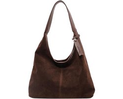 KZQ Dameshandtas van zwart/bruin suède PU-leer, casual en geschikt voor woon-werkverkeer, grote casual schoudertas, perfect voor werk en reizen-37x25x11 cm
