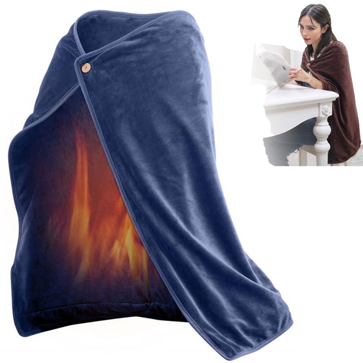 Elektrische Draadloze USB-verwarmingsdeken Marineblauw 100x70cm