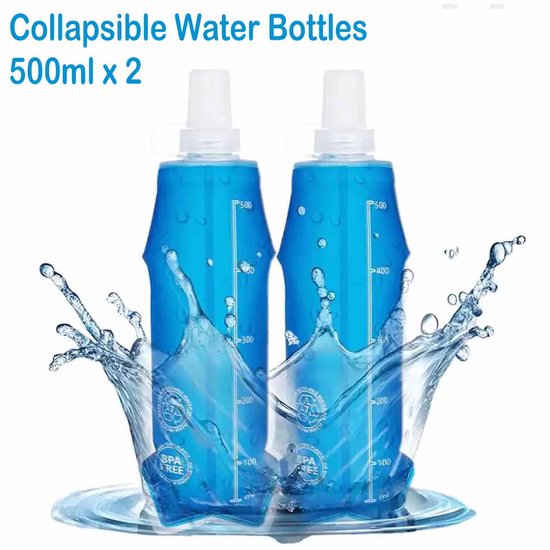 Lot de 10 gourdes pliables en TPU - Gourde souple - Bouteille d'eau - Gourde de sport sans BPA pour l'hydratation, la randonnée, le vélo, le jogging, le camping et l'escalade - Bleue, 500 ml