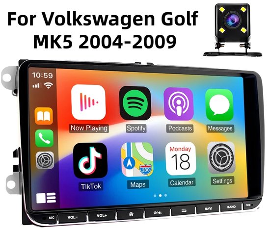 Autoradio Bluetooth, 9 inch Car Stereo Radio GPS Navigation Head Unit 2+32G voor Volkswagen Golf MK5 2004-2009, Ingebouwde Draadloze CarPlay Android Auto Bluetooth WiFi FM SWC + AHD Backup Camera