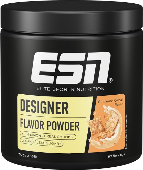 ESN Designer Flavor Powder, Cinnamon Cereal, 250 g, 83 Porties - Laag in Calorieën, Suikervervanger met Zoetstoffen voor Voedsel en Dranken, Perfect voor Kwark of Skyr