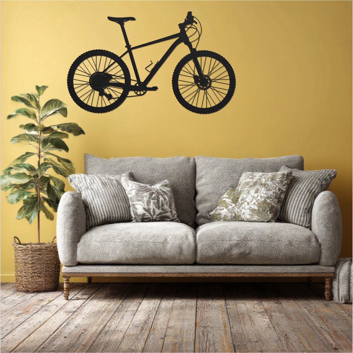 Mountainbike – wanddecoratie – Laser gesneden – zwart mdf – 34x21cm – Moderne muurdecoratie